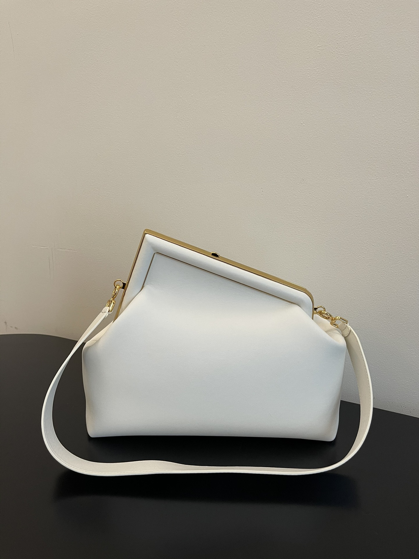 Fendi Midi First Nappa Leather Shoulder Bag White